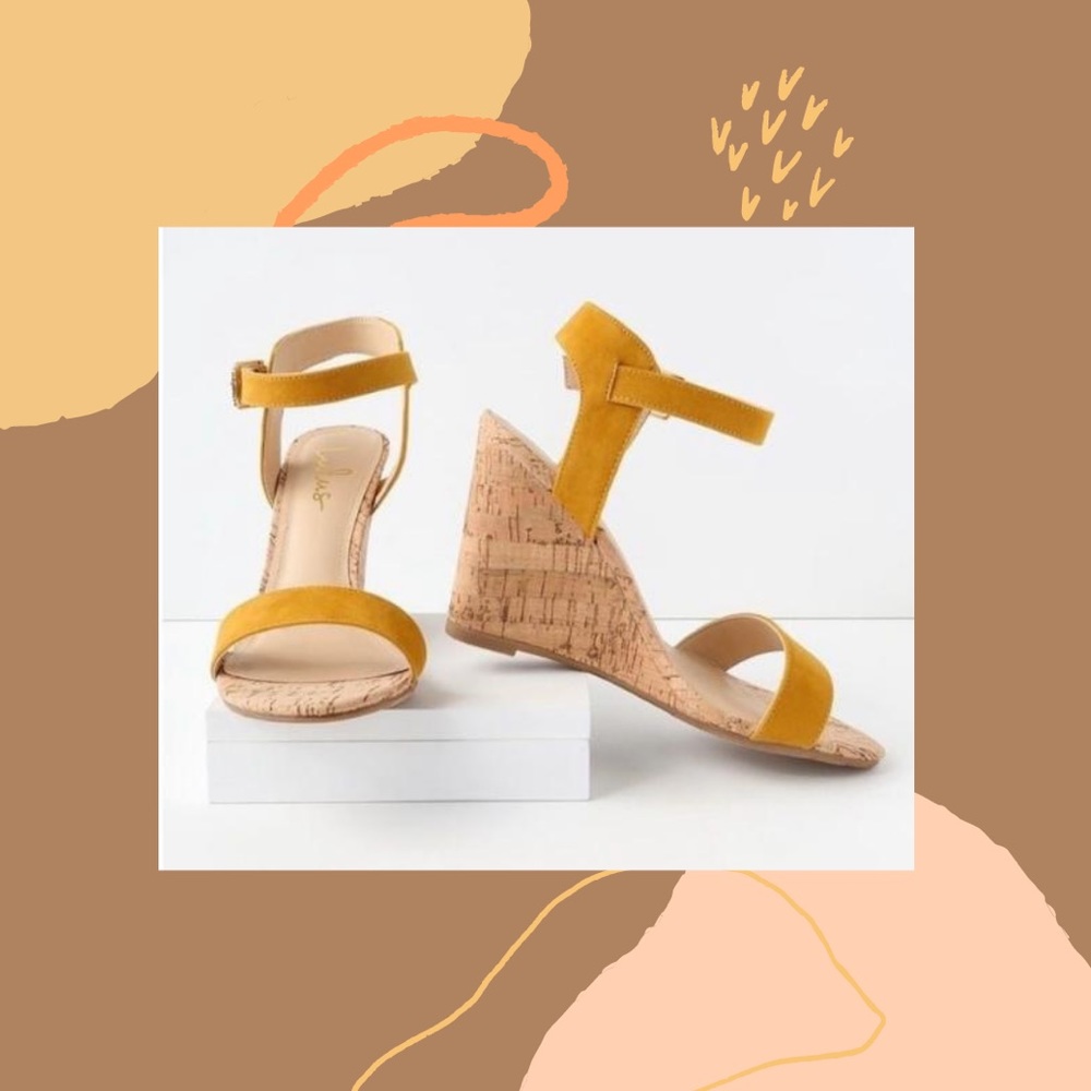 Whitney Mustard Suede Wedge Sandals